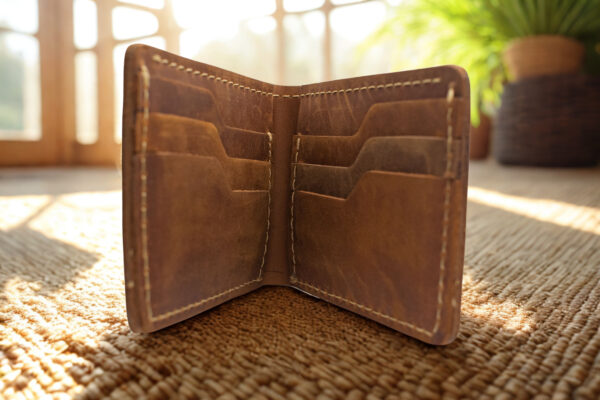 Crazy Horse genuine cow leather wallet in vintage brown finish with slim design