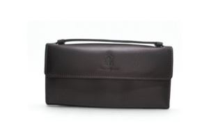 A long women's wallet that opens on both sides and has multiple slots.